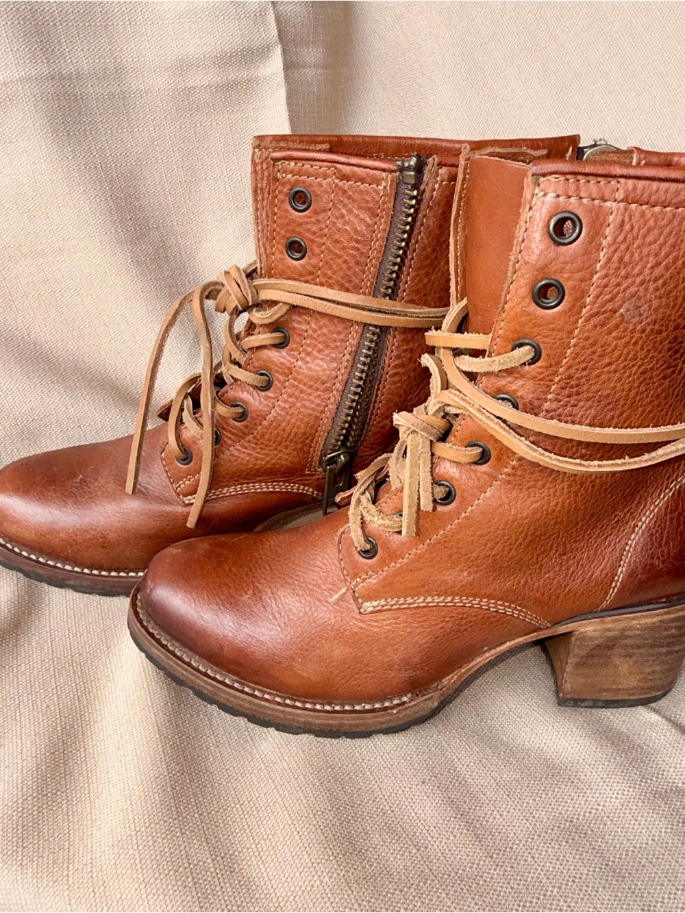 Freebird by Steven Cognac Lace-Up Leather Ankle Boots with Side Zipper - Picture 3 of 6